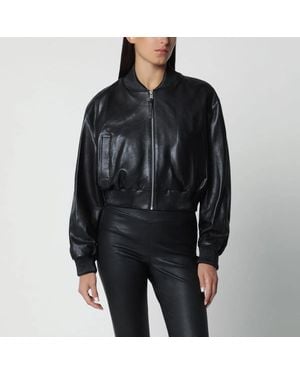 Arma Hannah Cropped Leather Bomber Jacket - Black