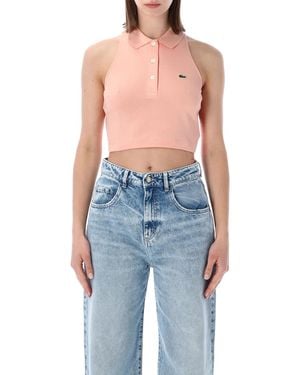Lacoste Cropped Cotton Polo Top - Blue