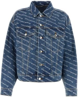 Alexander Wang Game Denim Jacket White Logo Print - Blue