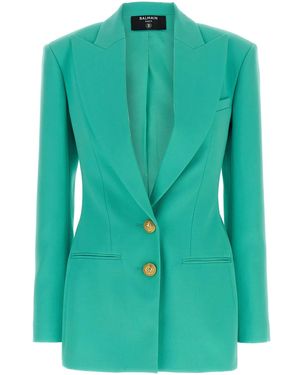 Balmain Logo Button Double-Breasted Blazer - Green