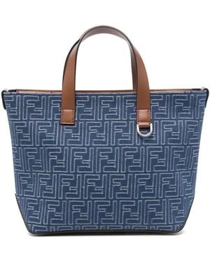 Fendi Canvas And Leather Shopping Bag - Blue