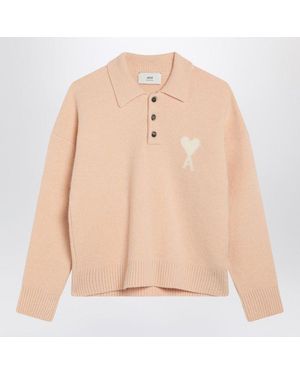 Ami Paris Powder Ami De Coeur Polo Sweater - Natural