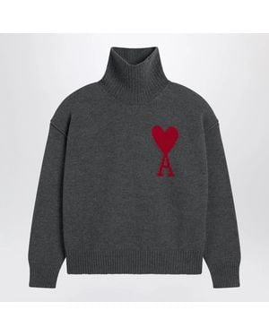 Ami Paris Turtleneck Jumper Ami De Coeur - Grey