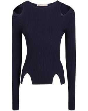 Nuur Cut Out Round Neck Jumper - Blue
