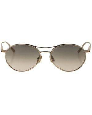 Brunello Cucinelli Titanium Aviator Sunglasses With Crystal Lenses - Metallic