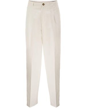 Brunello Cucinelli Tailored Cotton And Linen Trousers With Pleats - White