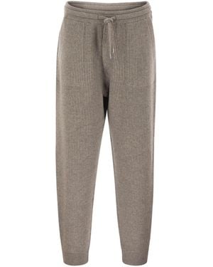 Brunello Cucinelli Cashmere Rib Knit Sweatpants With Drawstring - Gray