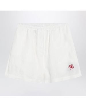 Prada Embroidered Linen Shorts - White