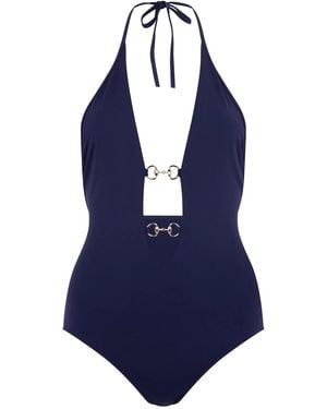 Gucci Swimsuit With Horsebit Details - Blue