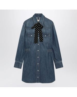 Valentino Garavani Medium Denim Dress With Polkadot Scarf - Blue