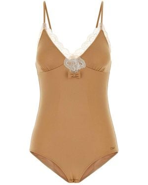 Chloé Lace-Trimmed Ruched Bodysuit - Brown