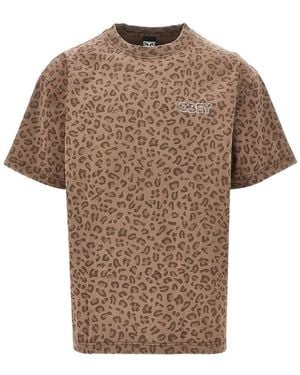 Obey Treble Cotton T-Shirt - Brown