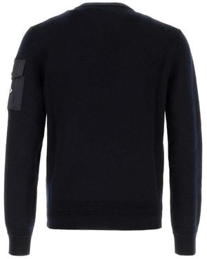 Moncler Wool Logo-Patch Pocket-Detail Sweater - Blue
