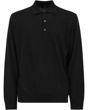 Alpha Studio Extrafine Merino Wool Knitted Polo Shirt - Black