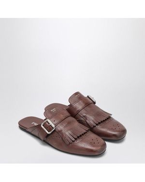 Prada Leather Sabot Shuffle With Buckle - Brown