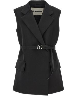 Jil Sander Belt Wool Vest - Black