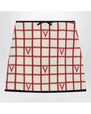 Valentino Ivory Skirt With Check Vlogo Pattern - Red