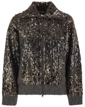 Brunello Cucinelli Dazzling Dégradé Embroidery Mohair And Wool Cardigan - Black