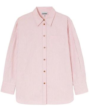 Ganni Oxford Shirt With And Stripes - Pink