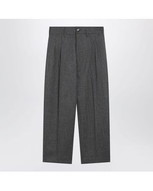 Ami Paris Wide-Leg Wool Trousers - Grey