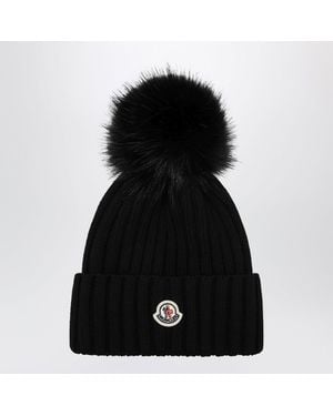 Moncler Wool Beanie With Pompom - Black