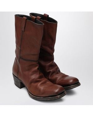 Prada Antiqued Leather Ankle Boots - Brown