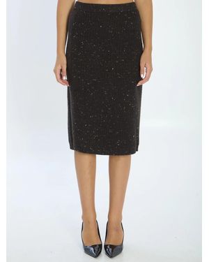 Bottega Veneta Wool Skirt With English Rib Knit - Black