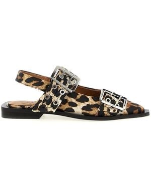Ganni 'Leopard Satin Feminine Buckle' Slingback - Multicolor