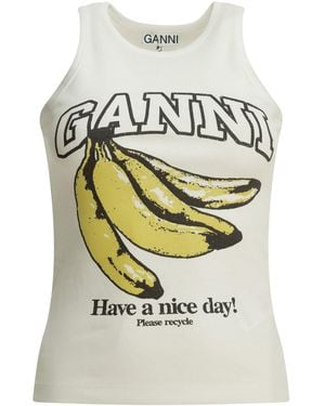 Ganni Cotton Rib Tank Top - Grey
