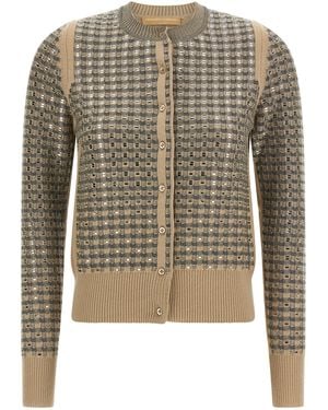 Ermanno Scervino Check Cardigan With Crystals - Natural