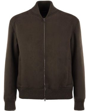 Herno Suede-Effect Bomber Jacket With Knitted Trims - Black