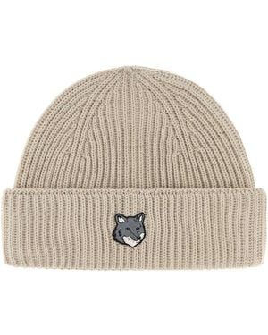 Maison Kitsuné Sand Wool Beanie Hat For - Natural