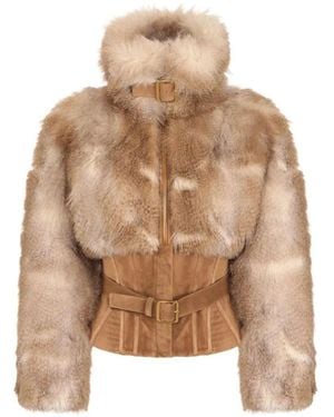Elisabetta Franchi Bustier-Style Jacket With A Fur Effect - Natural