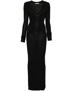 Entire studios Long-Sleeved Midi Dress With V-Neck - Black
