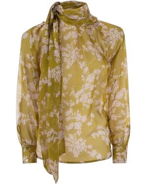 Elisabetta Franchi Printed Silk Voile Blouse Shirt - Metallic