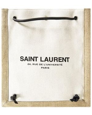 Saint Laurent Universite Logo Flat Crossbody Bag - Natural