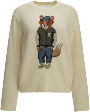 Maison Kitsuné Maison Kitsuné "Dressed Fox" Crew-Neck Sweater - Natural