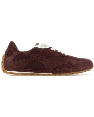 Bottega Veneta Burgundy Suede And Fabric Orbit Trainers - Brown