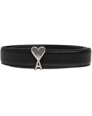 Ami Paris Leather Logo-Buckle Belt - White