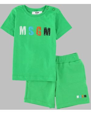 MSGM Set Jersey T-Shirt Strecth Fleece Bermuda Boy - Green