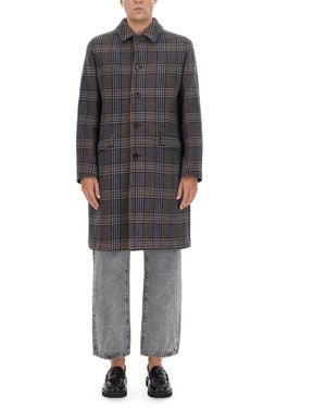 Etro Single-Breasted Plaid-Check Coat - Gray