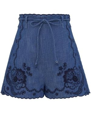 Zimmermann Aster Embroidered Denim Short - Blue