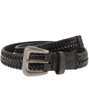 Brunello Cucinelli Braided Stretch Leather Belt With Eco Finish Brass Buckle - Black