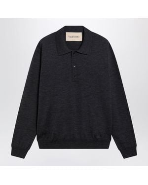 Valentino Antracite Melange Knit Polo Sweater - Blue
