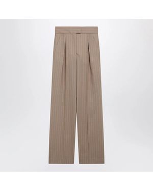 Valentino Mud-Colored Pinstripe Wool Trousers - Brown
