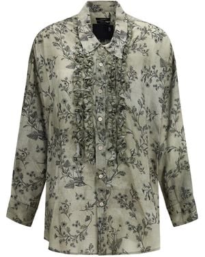 R13 V-Neck Ruffle Shirt - Gray