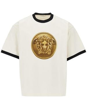 Versace Cotton T-Shirt With Medusa Coin Print - White