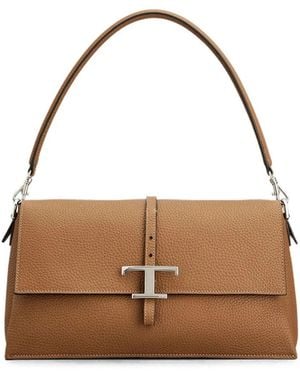 Tod's T Timeless Small Leather Flap Bag - Metallic