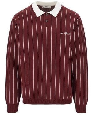 Les Deux Knitted Polo Shirt With Striped Motif - Red