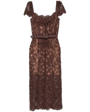 Self-Portrait Floral Lace Midi Dress - Brown
